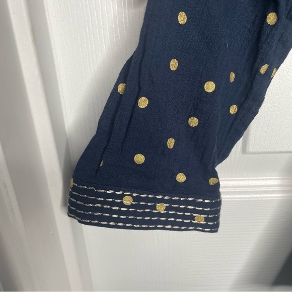 Boden Rosanna Embroidered Navy and Gold Foil Polka Dot Blouse 2 - Picture 7 of 13